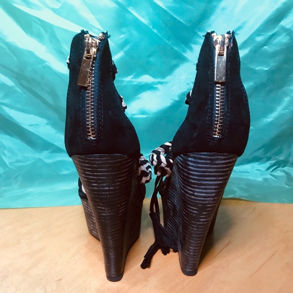 Women’s Chunky Heel Platform Open Toe Wedges Size 8.5 - Picture 4 of 6